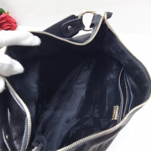 Emporio Armani Black Leather Zipper Closure Hobo Shoulder Bag - Picture 9 of 16